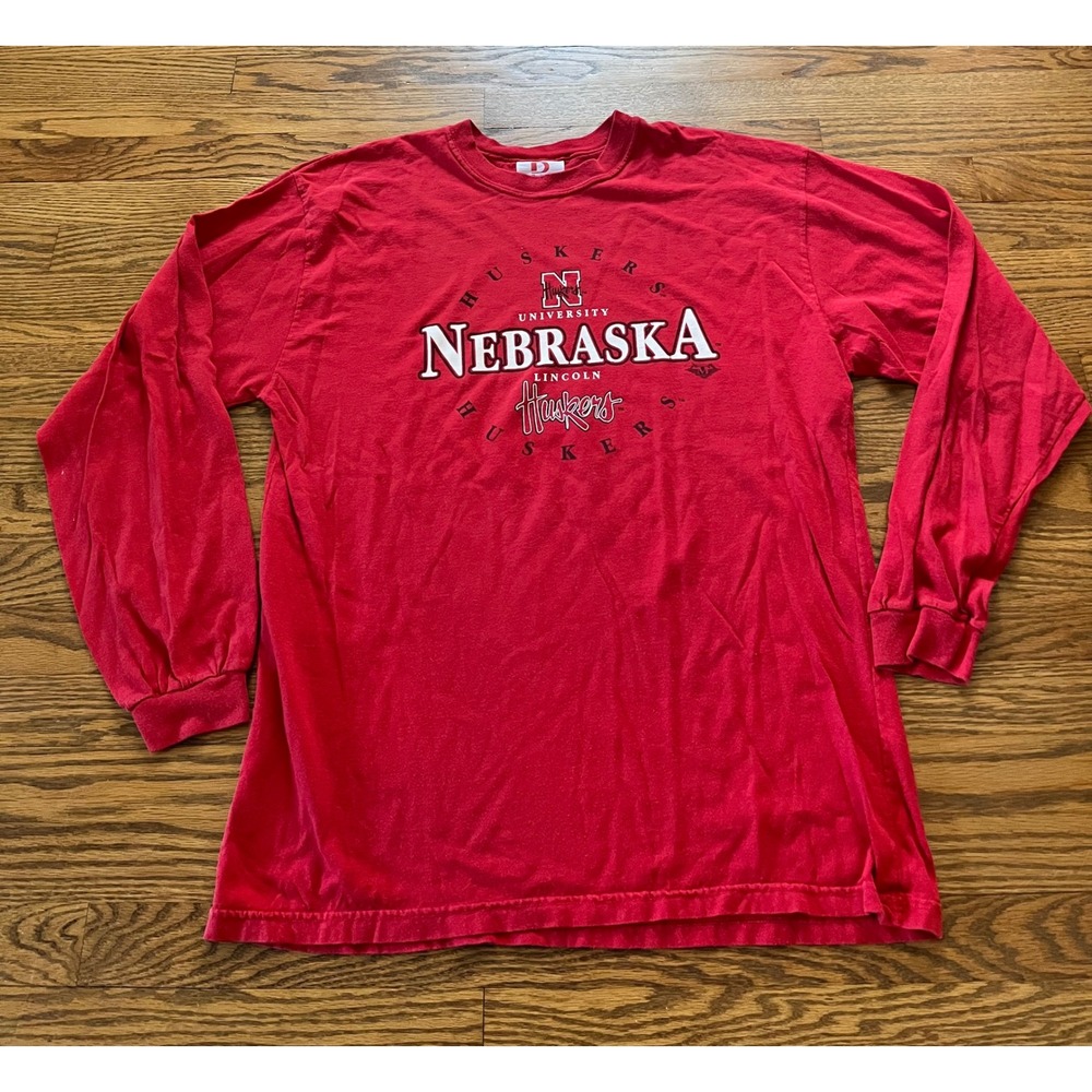 Vintage Nebraska Huskers Long Sleeve Shirt XL Red Dodger University of Nebraska